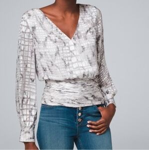 White House Black Market White and Gray Blouse